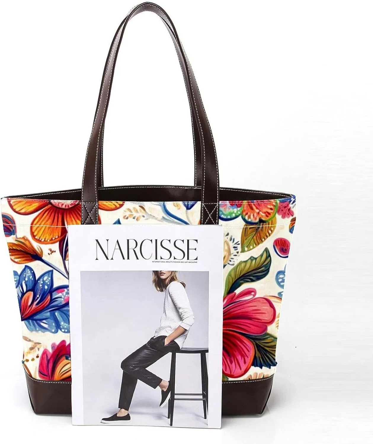 Boho Floral-34 Tote Bags Durable Leather Canvas Purses and Handbags for Women Top Handle Shoulder Satchel Hobo Bags