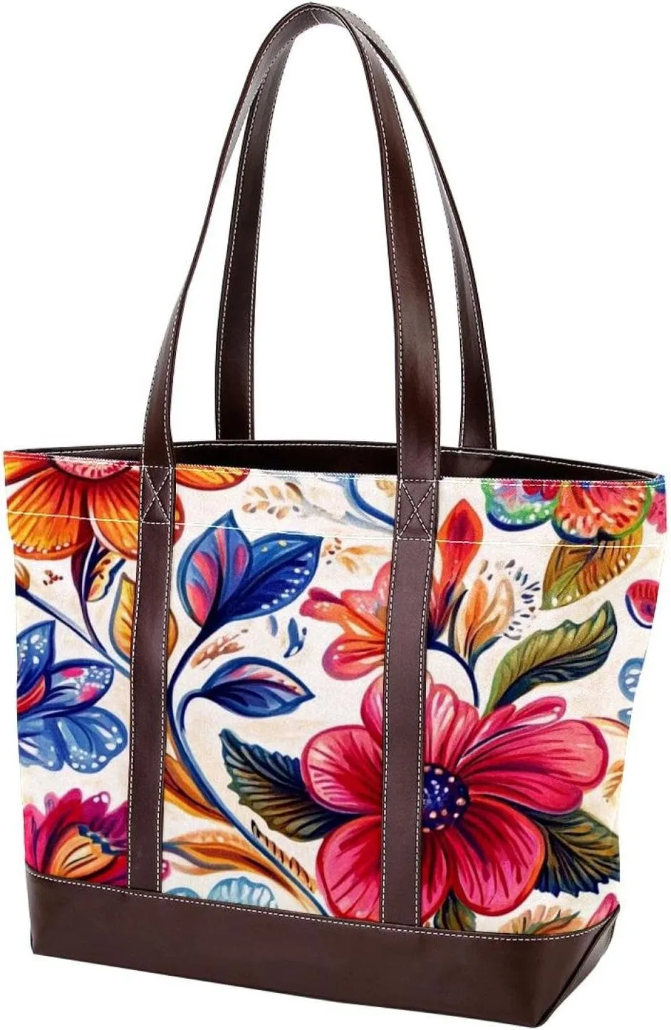 Boho Floral-34 Tote Bags Durable Leather Canvas Purses and Handbags for Women Top Handle Shoulder Satchel Hobo Bags