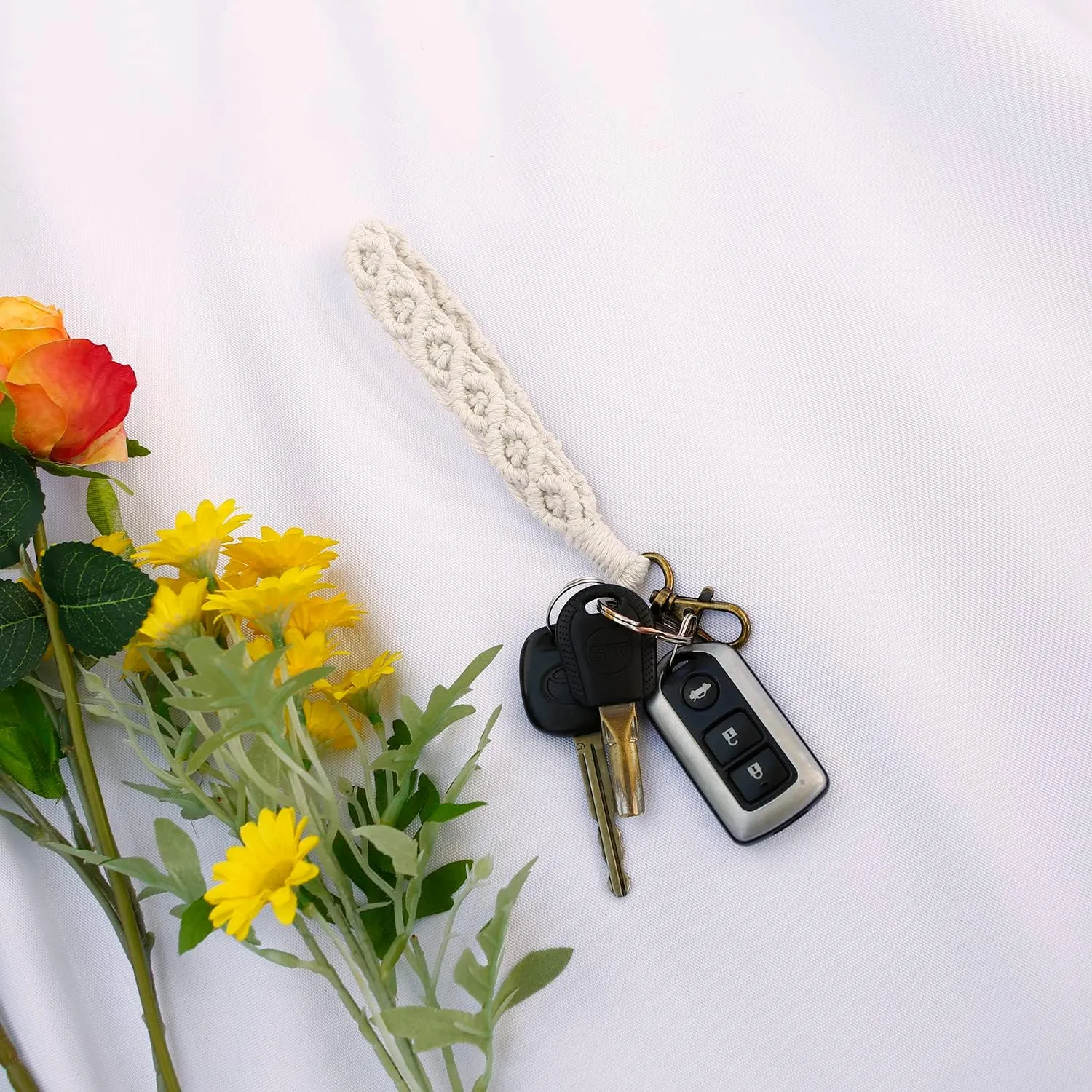 Boho Macrame Keychain Bracelet Handmade Wristlet Keyring Holder Wrist Lanyard for Women Girls