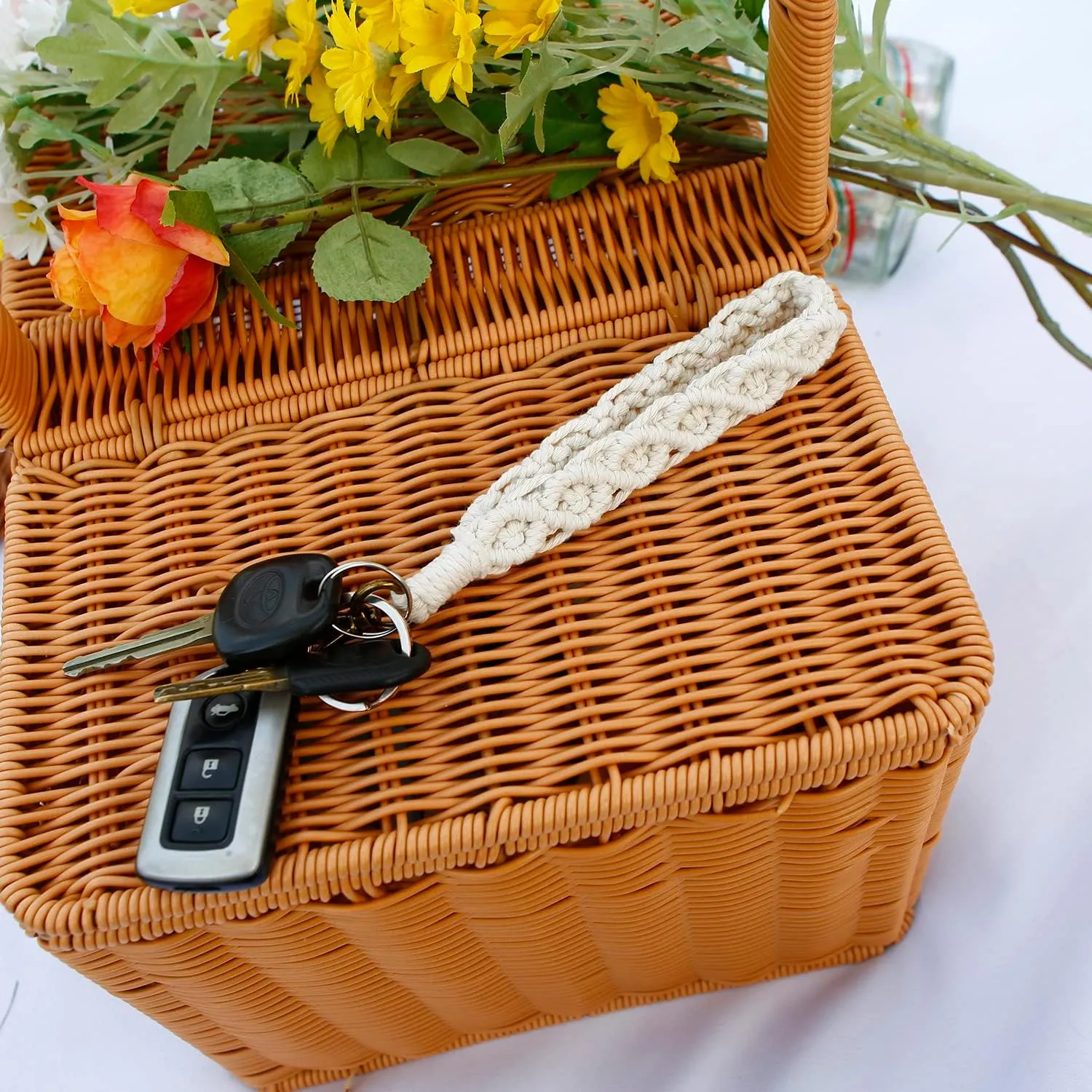 Boho Macrame Keychain Bracelet Handmade Wristlet Keyring Holder Wrist Lanyard for Women Girls