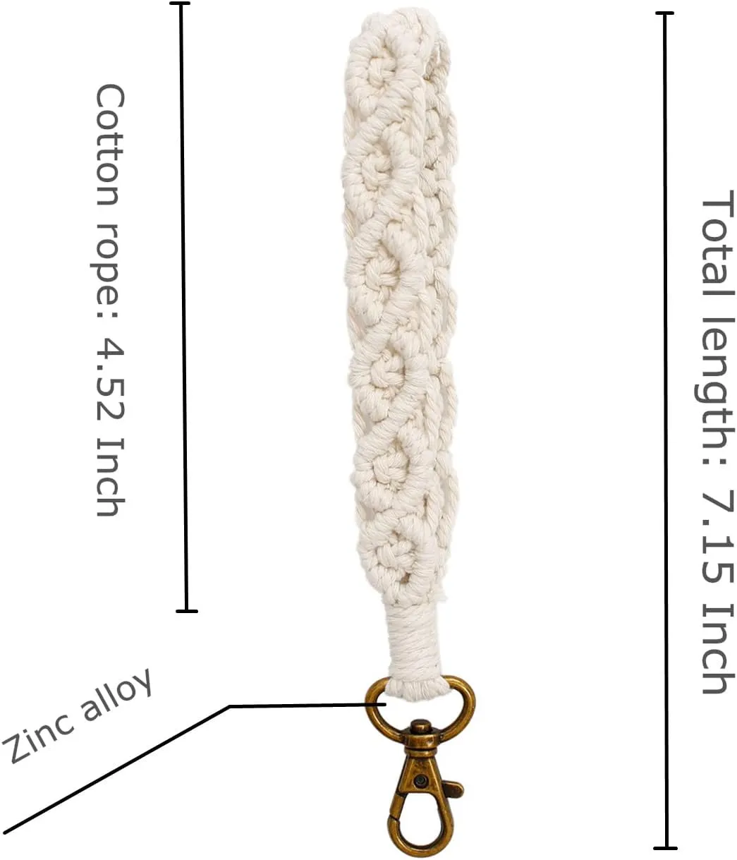 Boho Macrame Keychain Bracelet Handmade Wristlet Keyring Holder Wrist Lanyard for Women Girls