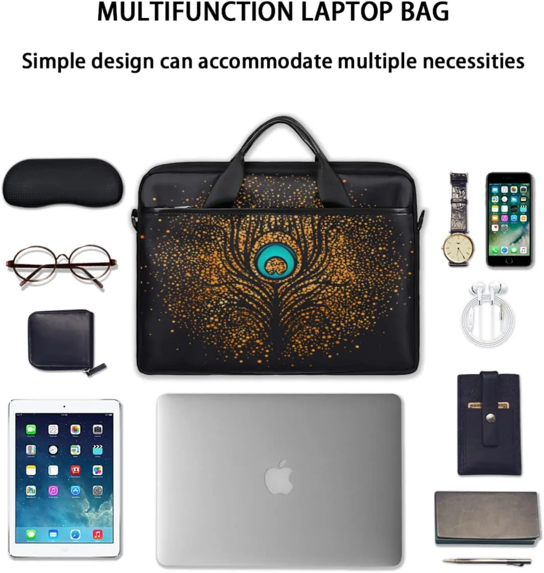 Boho Painted Bird Feathers Laptop Shoulder Messenger Bag Waterproof Laptop Briefcase with Handle and Padded Strap Case Sleeve