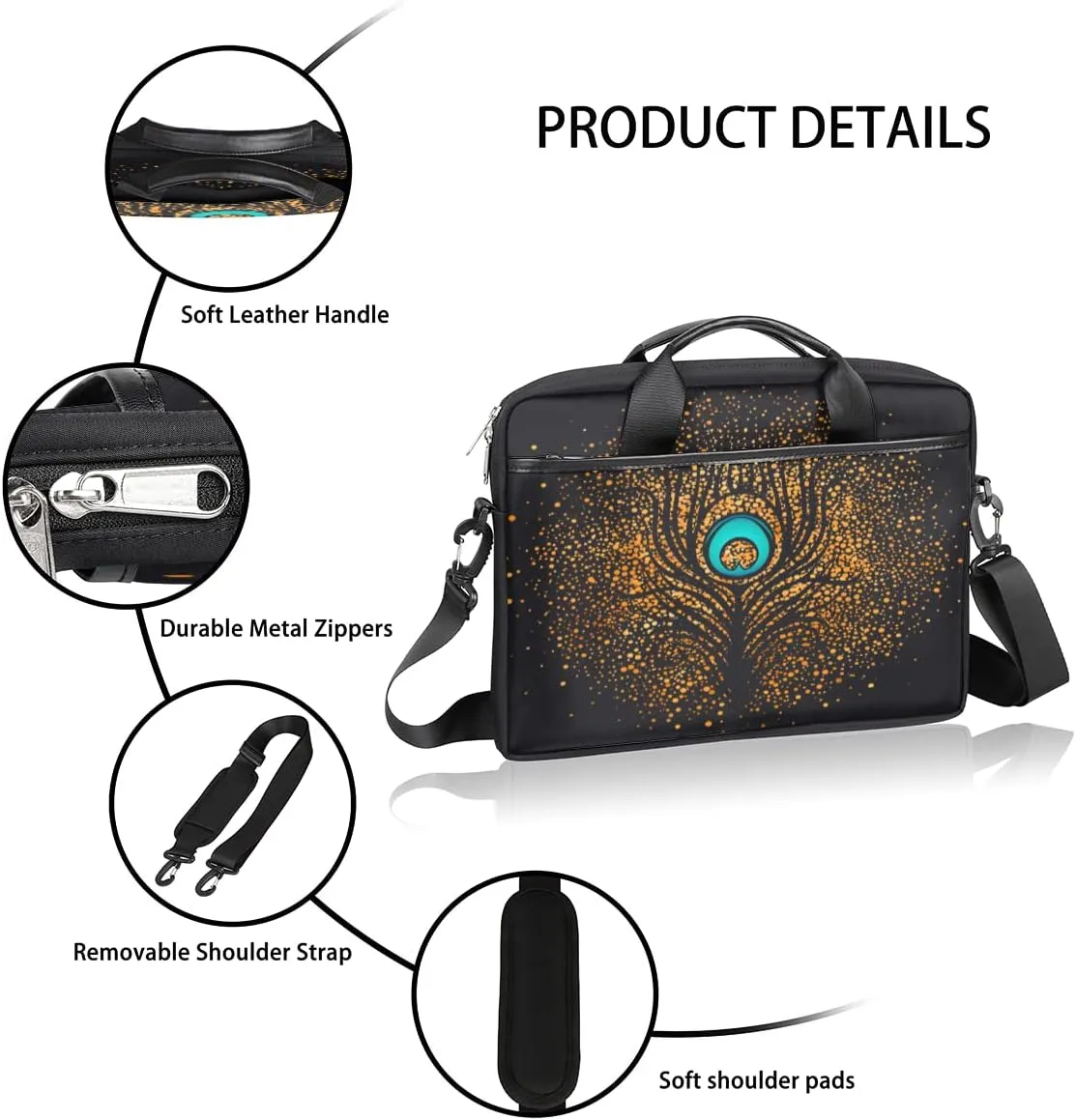Boho Painted Bird Feathers Laptop Shoulder Messenger Bag Waterproof Laptop Briefcase with Handle and Padded Strap Case Sleeve