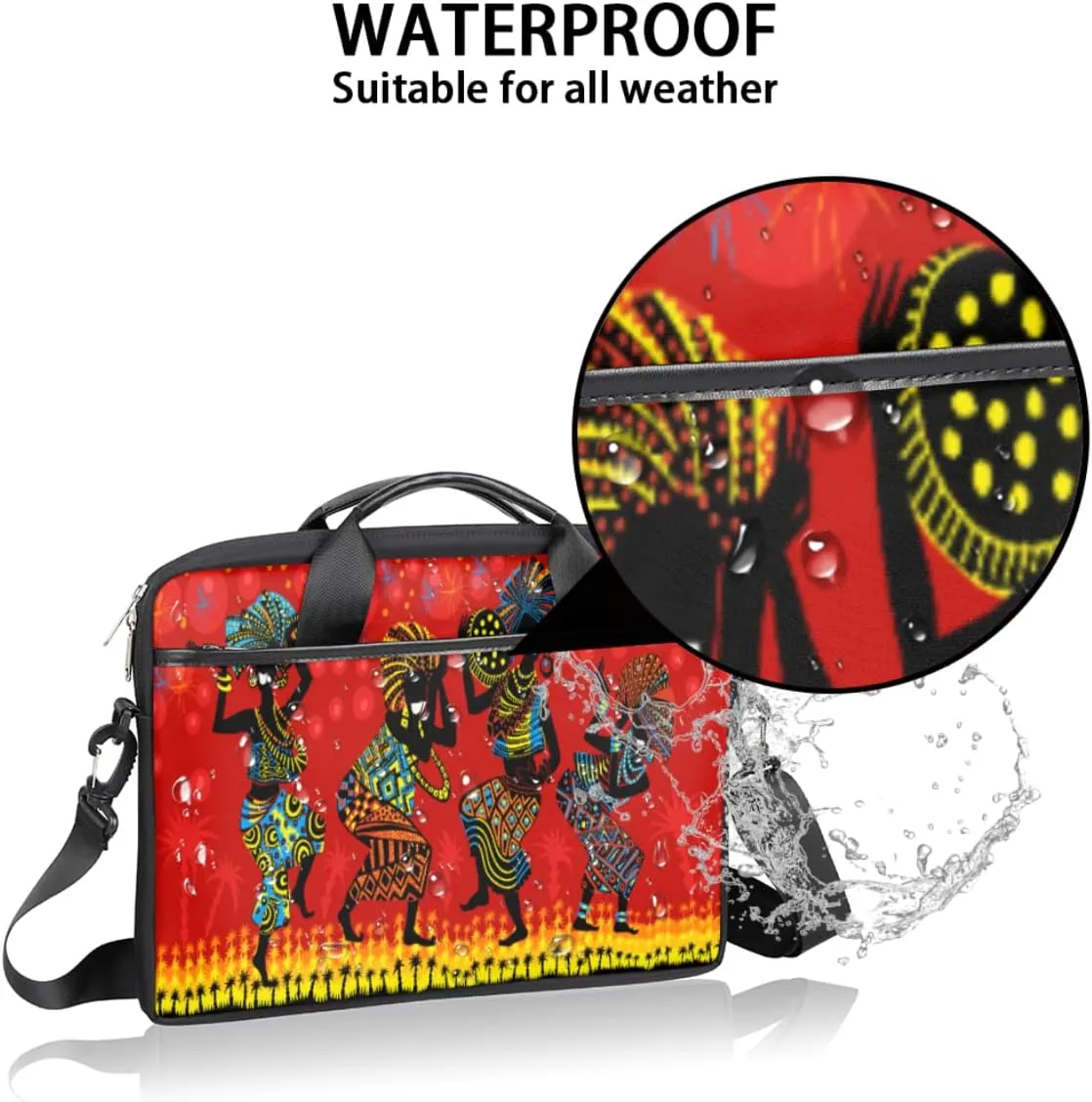 Boho Painted Bird Feathers Laptop Shoulder Messenger Bag Waterproof Laptop Briefcase with Handle and Padded Strap Case Sleeve