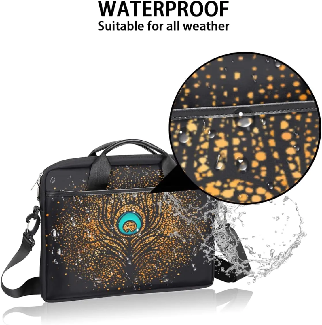 Boho Painted Bird Feathers Laptop Shoulder Messenger Bag Waterproof Laptop Briefcase with Handle and Padded Strap Case Sleeve