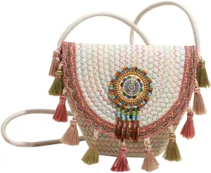 Boho Straw Woven Crossbody Bags for Women Knitted Clutch Purse Tassel Envelope Shoulder Handbag Satchels For Travel