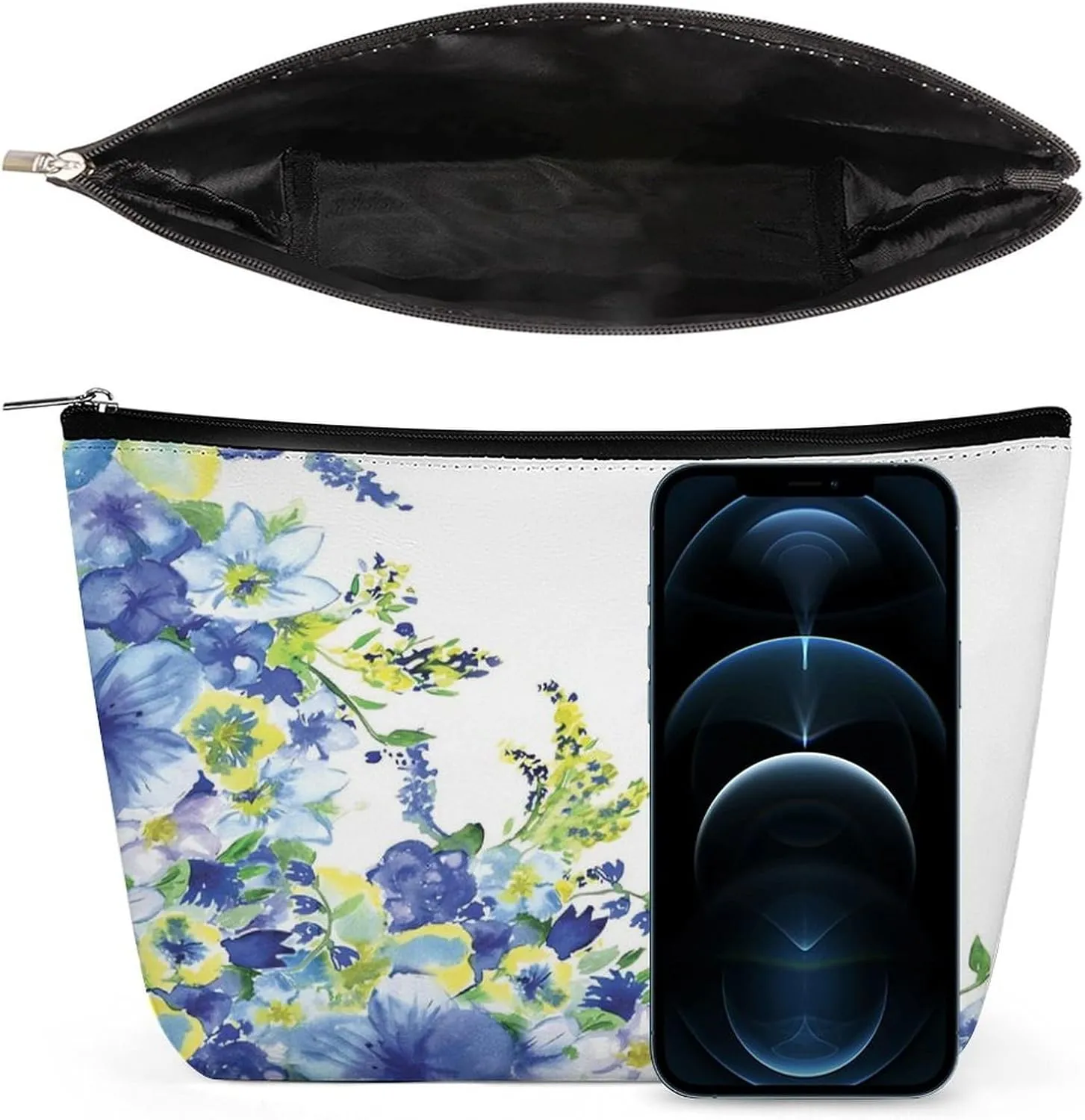 Bon Voyage,Cosmetic Bags for Women,Bon Voyage Abstract Retro Plane Poster,Makeup Bag for Purse PU Leather Makeup Pouch Travel Makeup Bag with Zipper Make Up Bag for Travelling,Blue, Blue_5