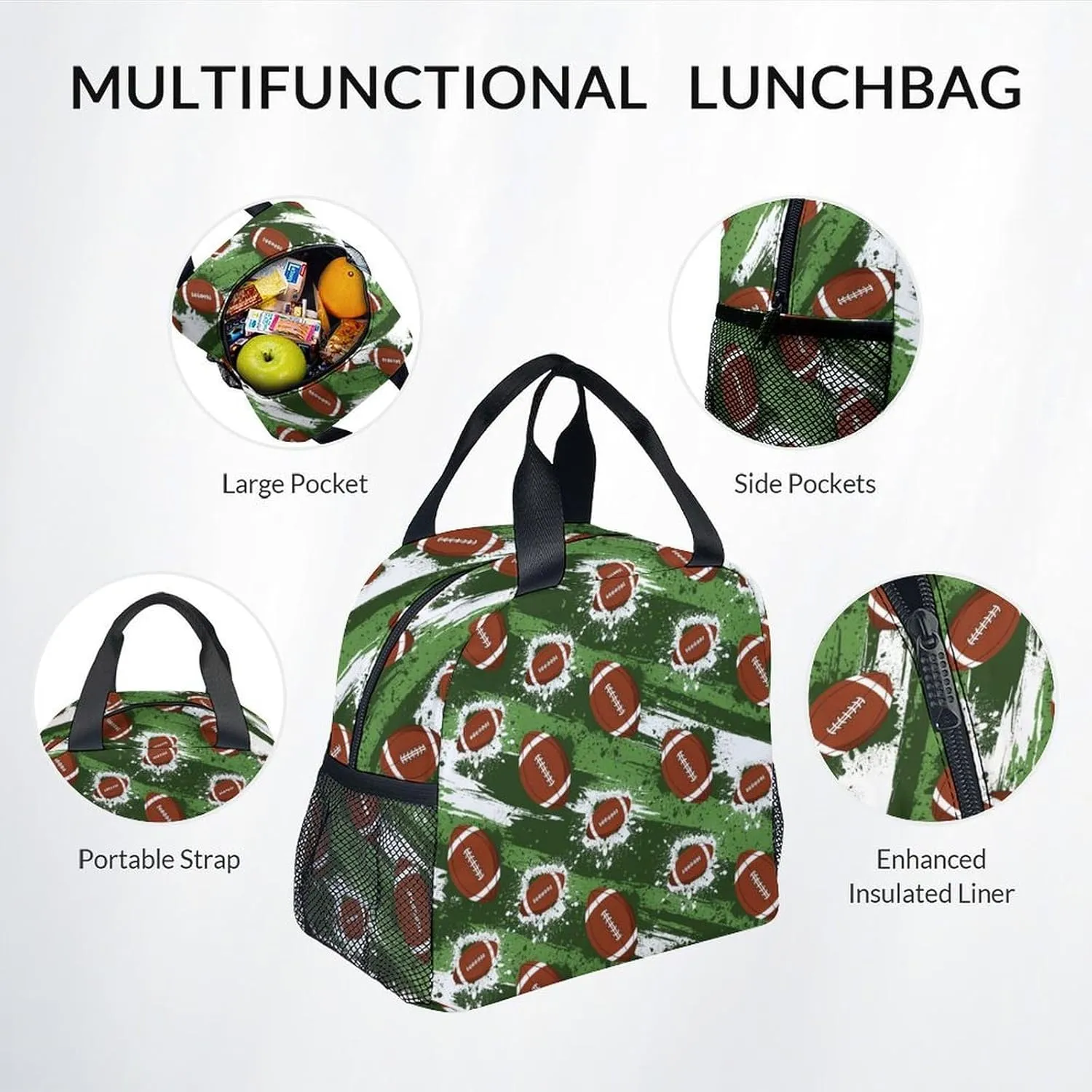 Bookbag for Boys, 17 Inch Football Backpacks with Lunch Box for Elementary, 3 in 1 Cool Kids Backpack Set for School Travel