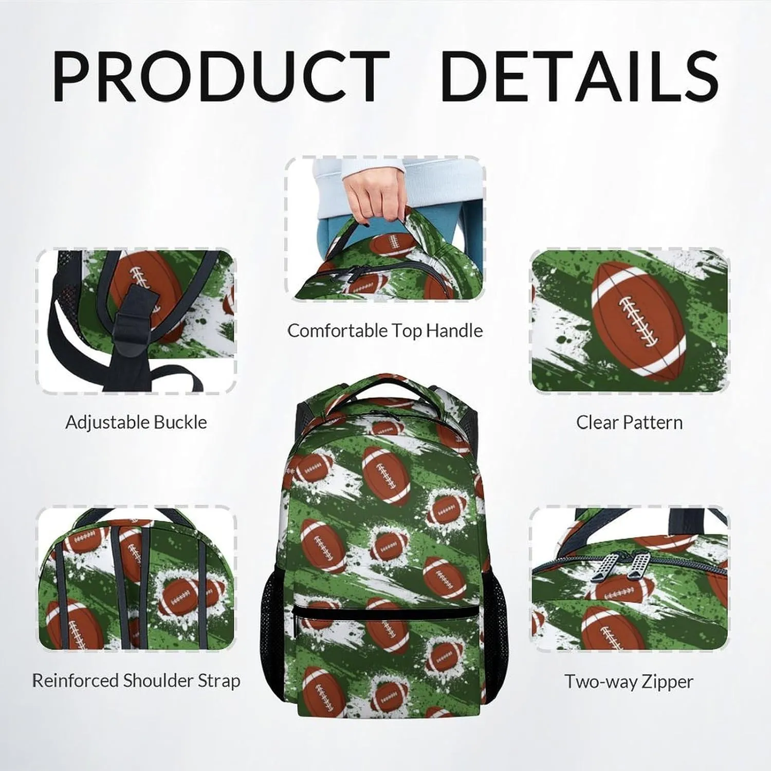Bookbag for Boys, 17 Inch Football Backpacks with Lunch Box for Elementary, 3 in 1 Cool Kids Backpack Set for School Travel