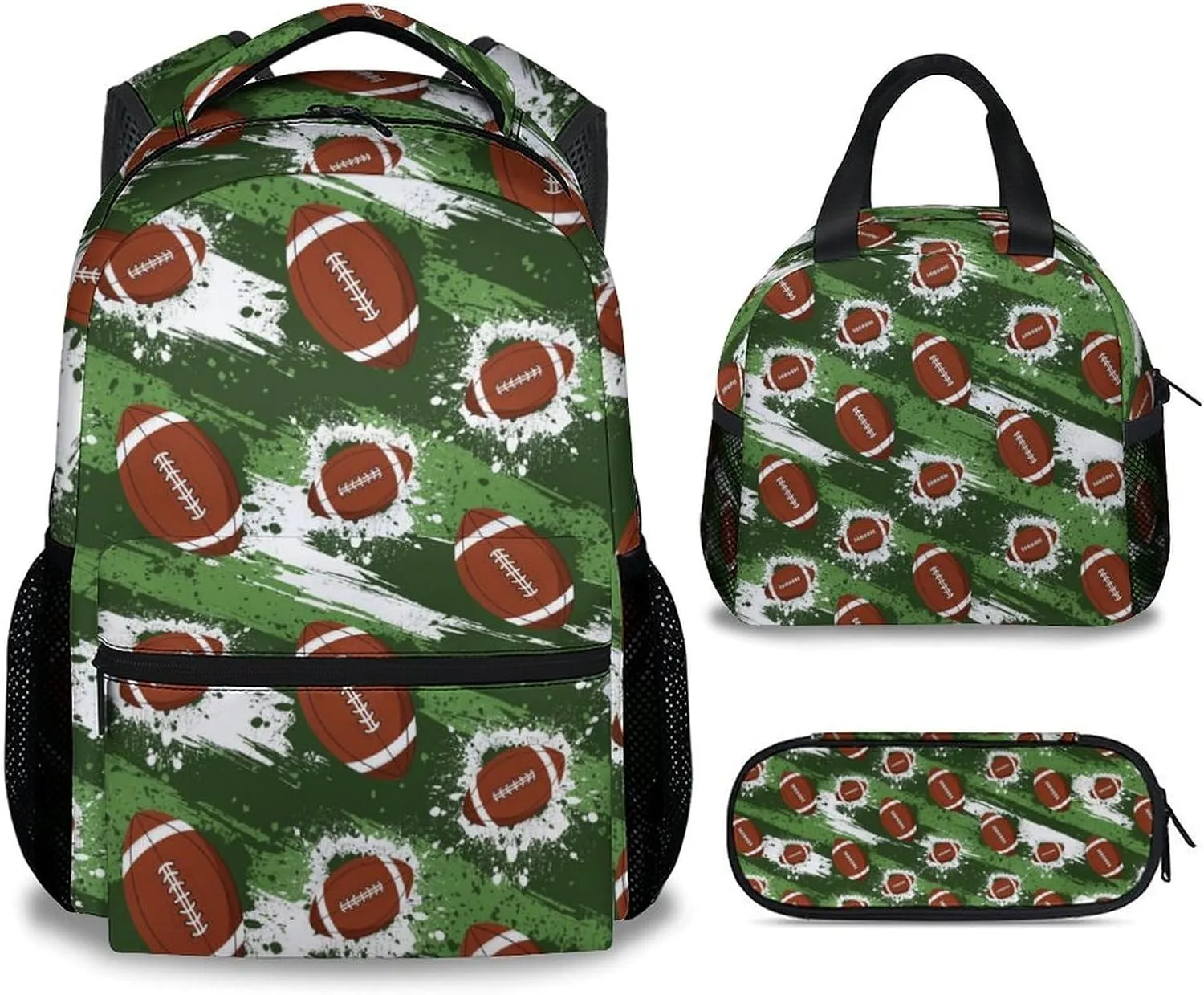 Bookbag for Boys, 17 Inch Football Backpacks with Lunch Box for Elementary, 3 in 1 Cool Kids Backpack Set for School Travel