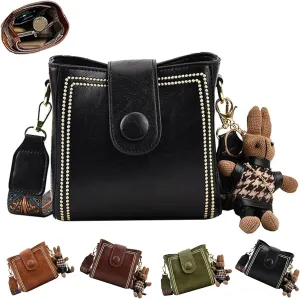 Bootara Bucket Bag, Bootara Women's Vintage Bunny Charm Bucket Bag with Adjustable Wide Shoulder Strap, Spacious Travel Tote