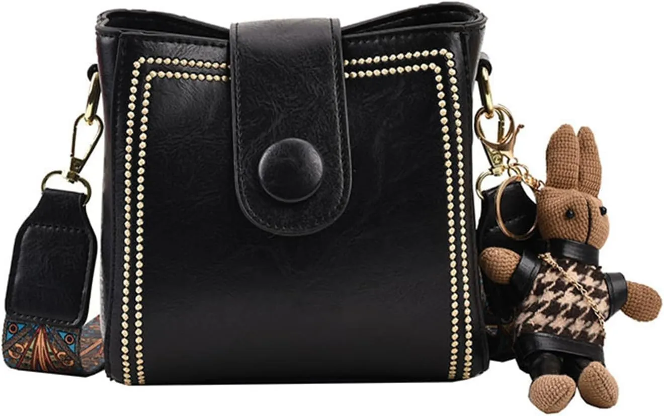 Bootara Bucket Bag, Spacious Vintage Retro Small Water Bucket Bag Adjustable Wider Shoulder With A Cute Rabbit Charm