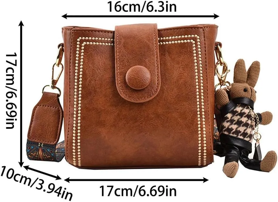 Bootara Bucket Bag, Spacious Vintage Retro Small Water Bucket Bag Adjustable Wider Shoulder With A Cute Rabbit Charm