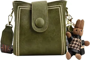 Bootara Bucket Bag, Women's Vintage Bucket Bag with Bunny Charm, Convertible Shoulder Crossbody Spacious Travel Tote