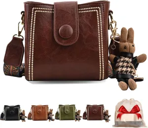 Bootara Women's Vintage Bunny Charm Bucket Bag  Convertible Shoulder/Crossbody, Spacious Travel Tote