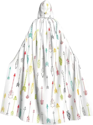 BREAUX Colorful Hand Drawn Art with Boho Style Arrows print hooded cloak, oversized hooded cape with bow tie, unisex adult Halloween costume