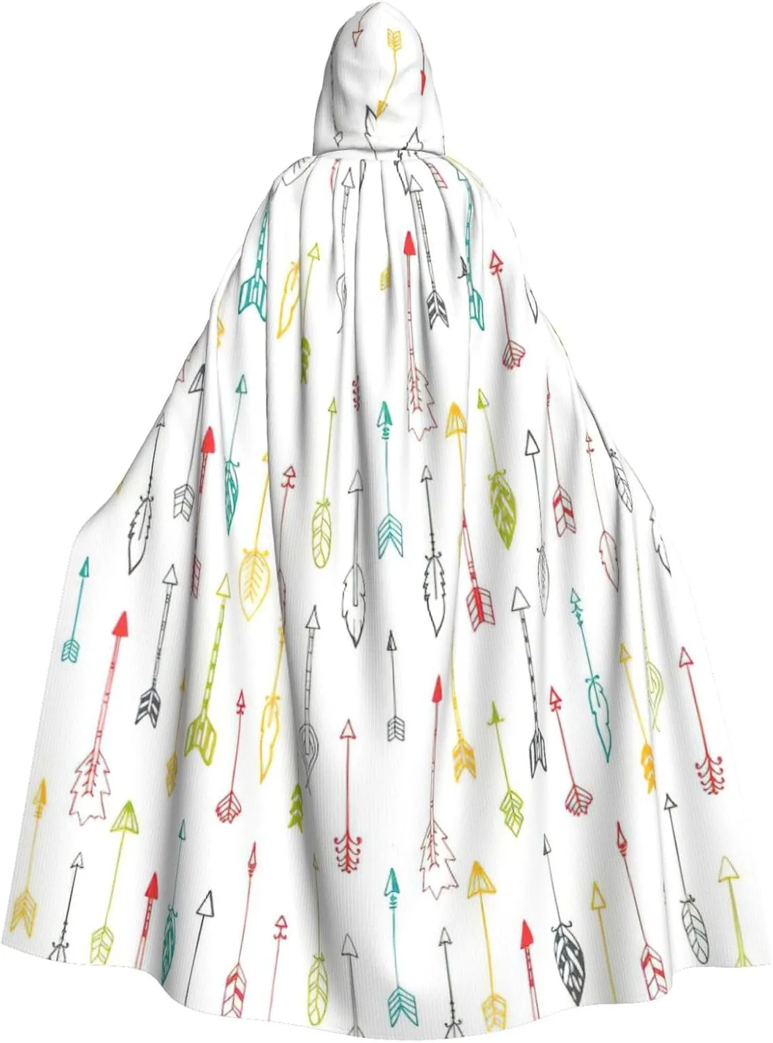 BREAUX Colorful Hand Drawn Art with Boho Style Arrows print hooded cloak, oversized hooded cape with bow tie, unisex adult Halloween costume
