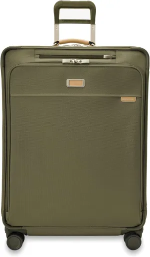 Briggs & Riley 29" Large Expandable Spinner - Checked Luggage for Travel, Suitcases with Wheels, Softside Rolling Bag for Men & Women, Self-Repairing Zipper - Baseline Collection, Olive