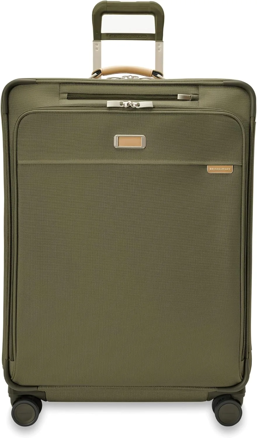 Briggs & Riley 29" Large Expandable Spinner - Checked Luggage for Travel, Suitcases with Wheels, Softside Rolling Bag for Men & Women, Self-Repairing Zipper - Baseline Collection, Olive