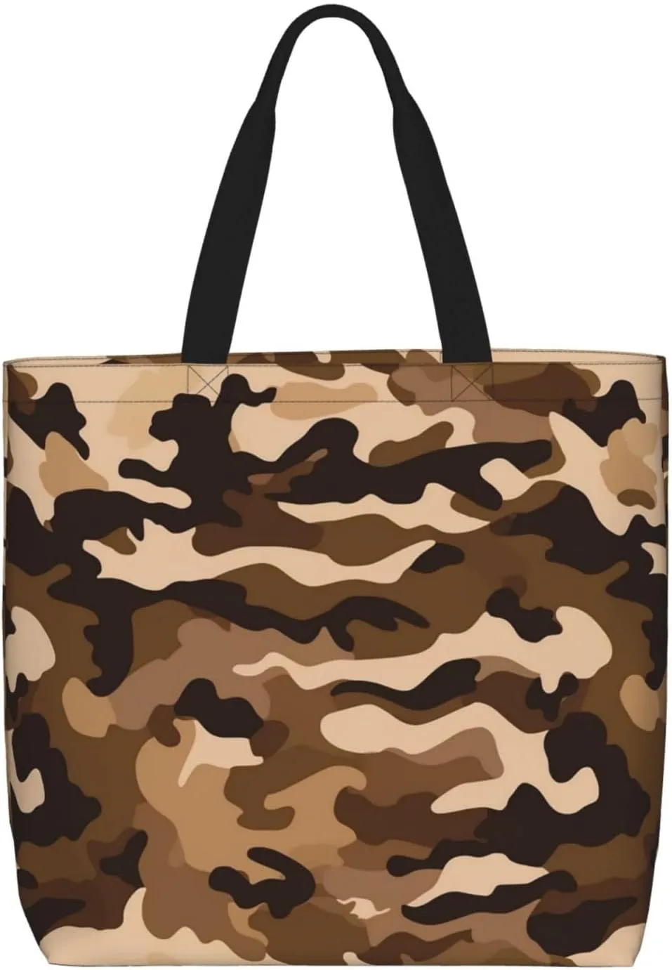 Brown camouflage Tote Bag for Women Hobo Handbags with Zipper Large Shoulder Bag Shopping Bags Travel Purse