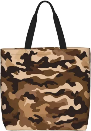 Brown camouflage Tote Bag for Women Hobo Handbags with Zipper Large Shoulder Bag Shopping Bags Travel Purse