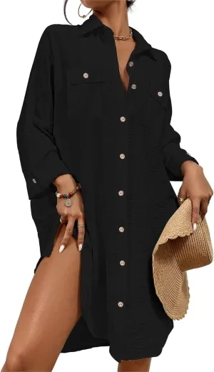 Bsubseach Womens Modern Swimsuit Cover Up Blouse Button Down Shirt Dresses Tops