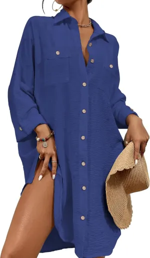 Bsubseach Womens Modern Swimsuit Cover Up Blouse Button Down Shirt Dresses Tops