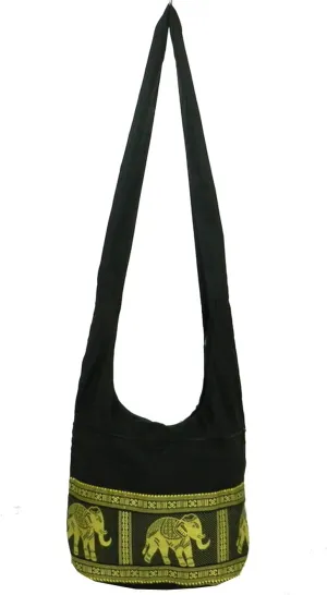 BTP! Silk Sling Bag Purse Hippie Hobo Crossbody Messenger Thai Elephant Black B5