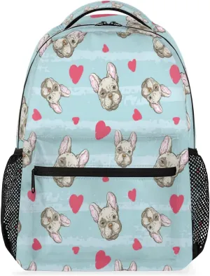 Bulldog Red Heart Travel Laptop Backpacks Lightweight Travel Hiking Camping Casual Daypack Backpack for Men Women Adults