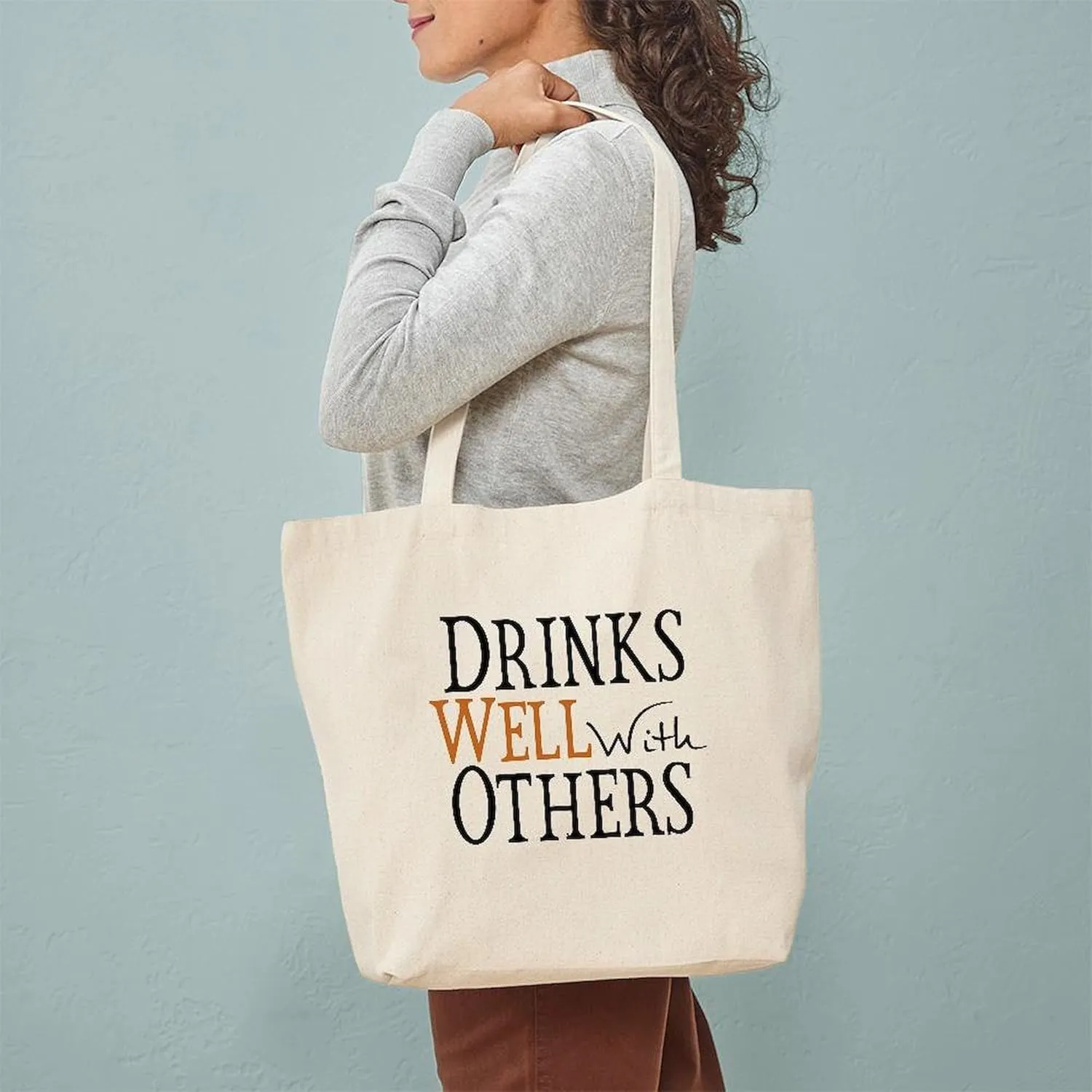CafePress Drinks Well With Others Tote Bag Natural Canvas Tote Bag, Reusable Shopping Bag