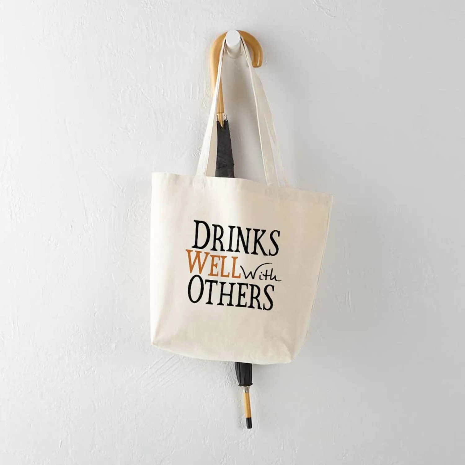 CafePress Drinks Well With Others Tote Bag Natural Canvas Tote Bag, Reusable Shopping Bag