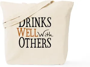 CafePress Drinks Well With Others Tote Bag Natural Canvas Tote Bag, Reusable Shopping Bag