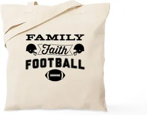 CafePress Family Faith Football Tote Bag Natural Canvas Tote Bag, Reusable Shopping Bag