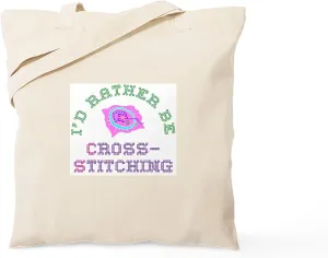 CafePress I'd Rather Be Cross Stitching Tote Bag Natural Canvas Tote Bag, Reusable Shopping Bag