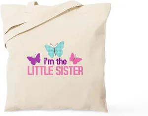 CafePress I'm The Little Sister Butterfly Tote Bag Natural Canvas Tote Bag, Reusable Shopping Bag