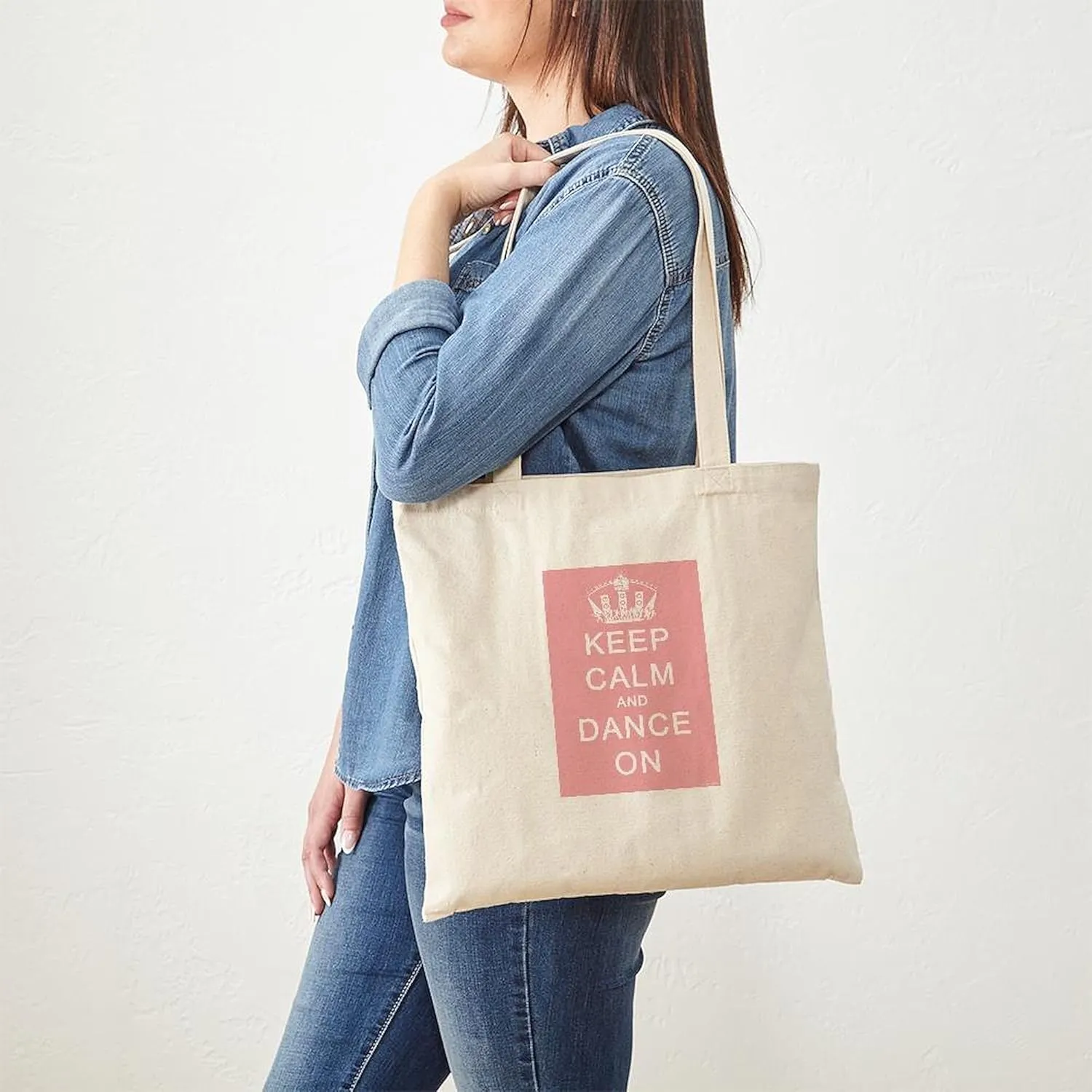 CafePress Keep Calm And Dance On (Pink) Tote Bag Natural Canvas Tote Bag, Reusable Shopping Bag