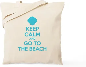 CafePress Keep Calm And Go To The Beach Tote Bag Natural Canvas Tote Bag, Reusable Shopping Bag