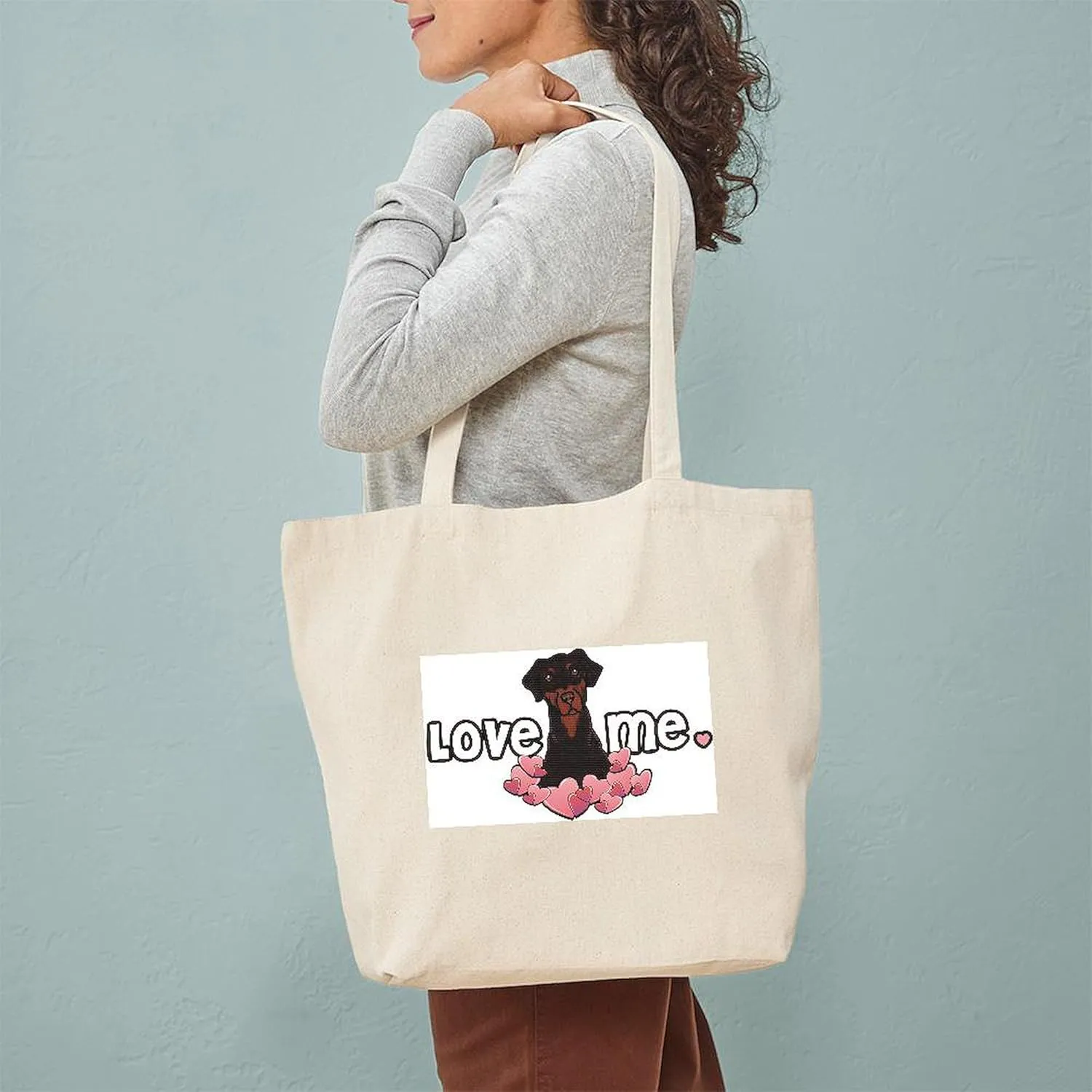 CafePress Love Me Doberman Tote Bag Natural Canvas Tote Bag, Reusable Shopping Bag