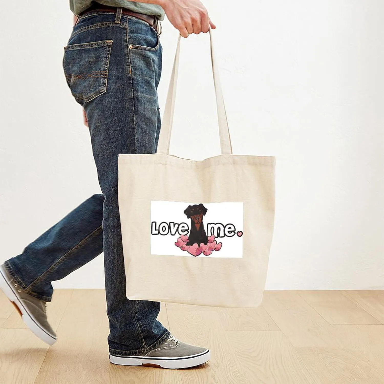 CafePress Love Me Doberman Tote Bag Natural Canvas Tote Bag, Reusable Shopping Bag