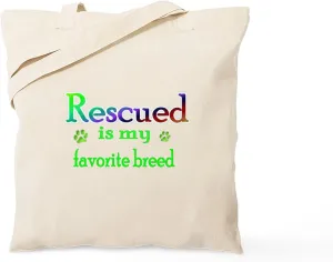 CafePress Rescued Is My Favorite Breed Tote Bag Natural Canvas Tote Bag, Reusable Shopping Bag