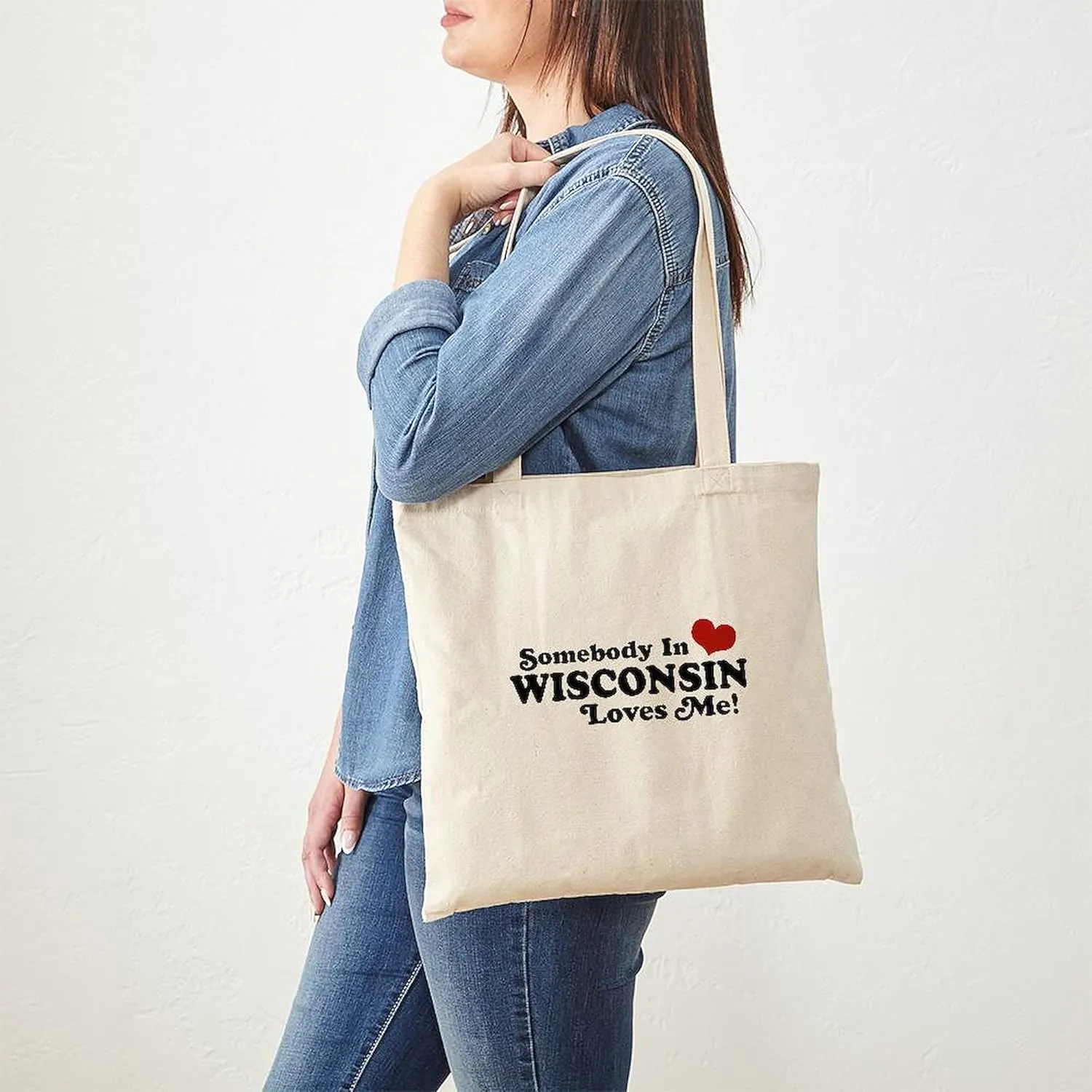 CafePress Somebody In Wisconsin Loves Me Tote Bag Natural Canvas Tote Bag, Reusable Shopping Bag