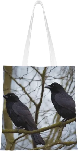 Canvas Tote Bag Aesthetic for Women Black Crow Birds Shopping Bags Large Tote Shoulder Bag Reusable Grocery Bags Hobo Bags Casual Handbags Cute Cloth Bags Birthday Gifts