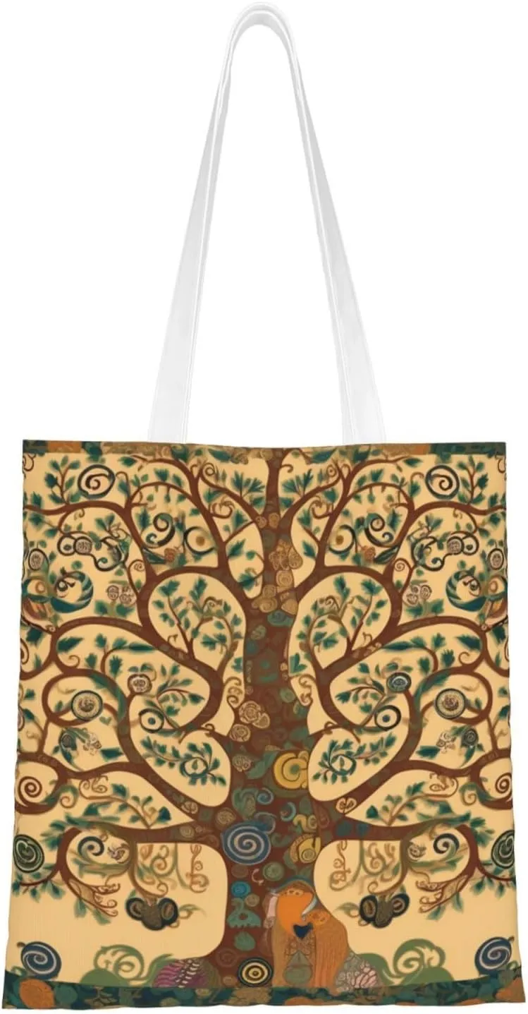 Canvas Tote Bag Aesthetic for Women Tree of Life Shopping Bags Large Tote Shoulder Bag Reusable Grocery Bags Hobo Bags Casual Handbags Cute Cloth Bags Birthday Gifts