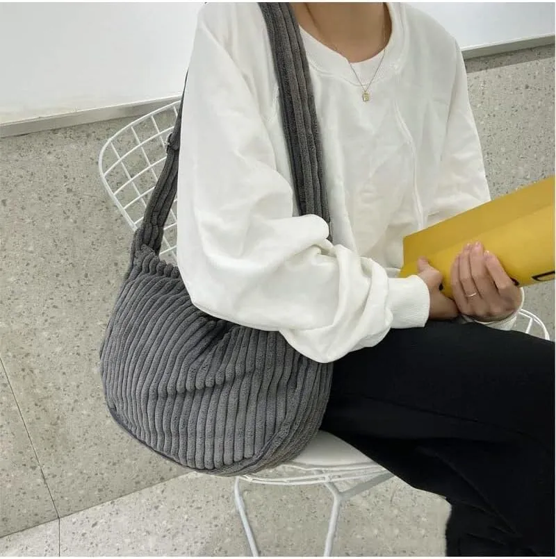 Casual Handbag Daily Bag Women Small Corduroy Hobo Wide Strap Crossbody Shoulder Bags
