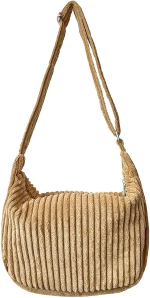 Casual Handbag Daily Bag Women Small Corduroy Hobo Wide Strap Crossbody Shoulder Bags