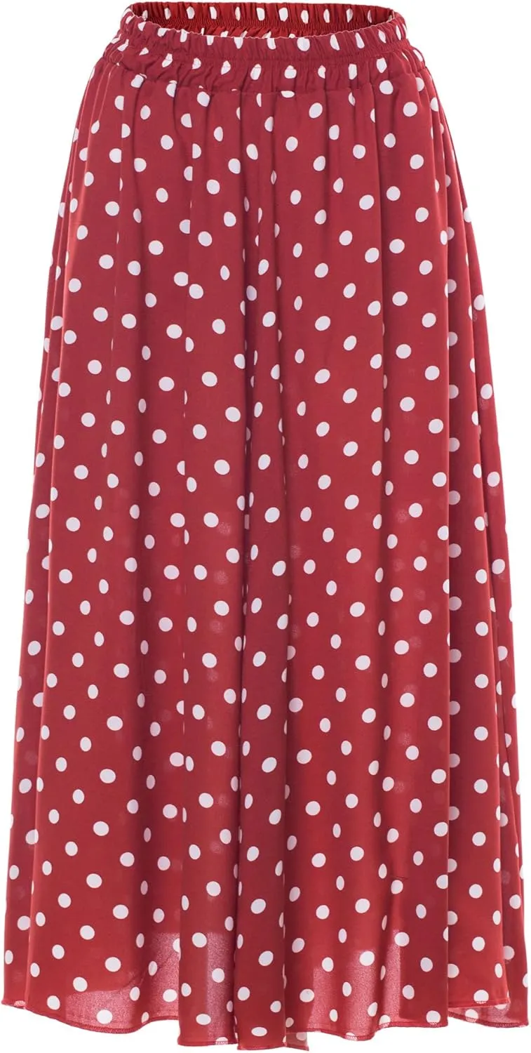 CHARTOU Women's Casual Contrast Polka Dot Chiffon Bohemia Swing Beach Midi A-Line Skirts
