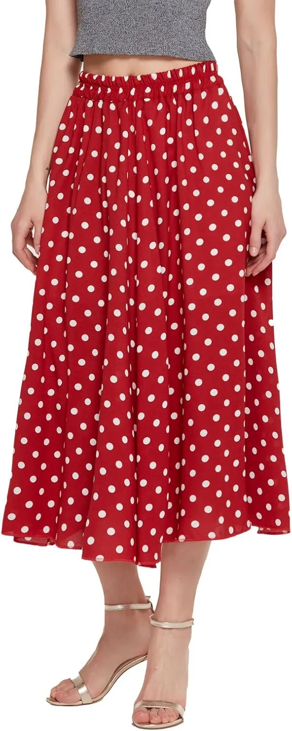 CHARTOU Women's Casual Contrast Polka Dot Chiffon Bohemia Swing Beach Midi A-Line Skirts