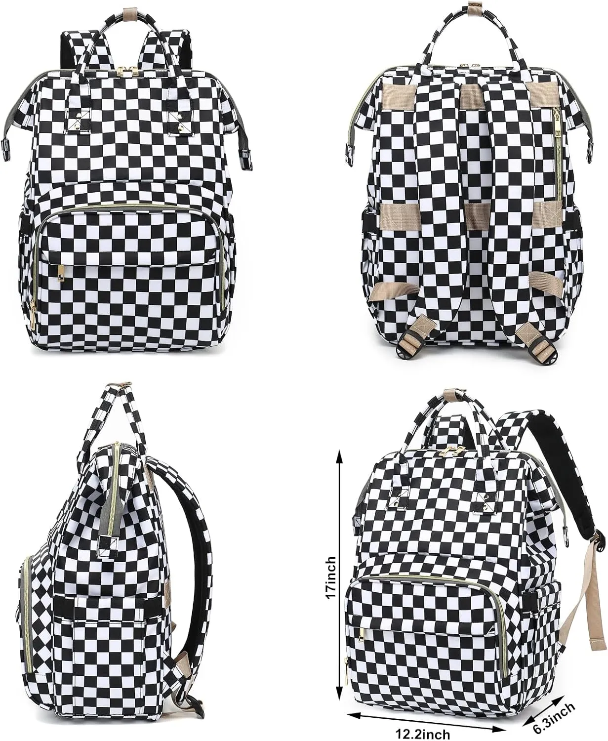 Checkered Lunch Backpack for Women, Insulated Cooler Work Business Laptop Backpacks Girls School Backpack College Bookbags