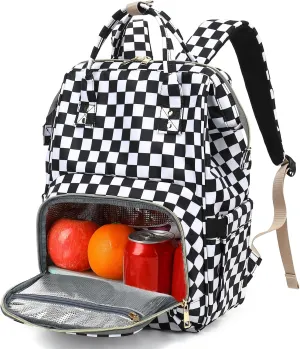 Checkered Lunch Backpack for Women, Insulated Cooler Work Business Laptop Backpacks Girls School Backpack College Bookbags