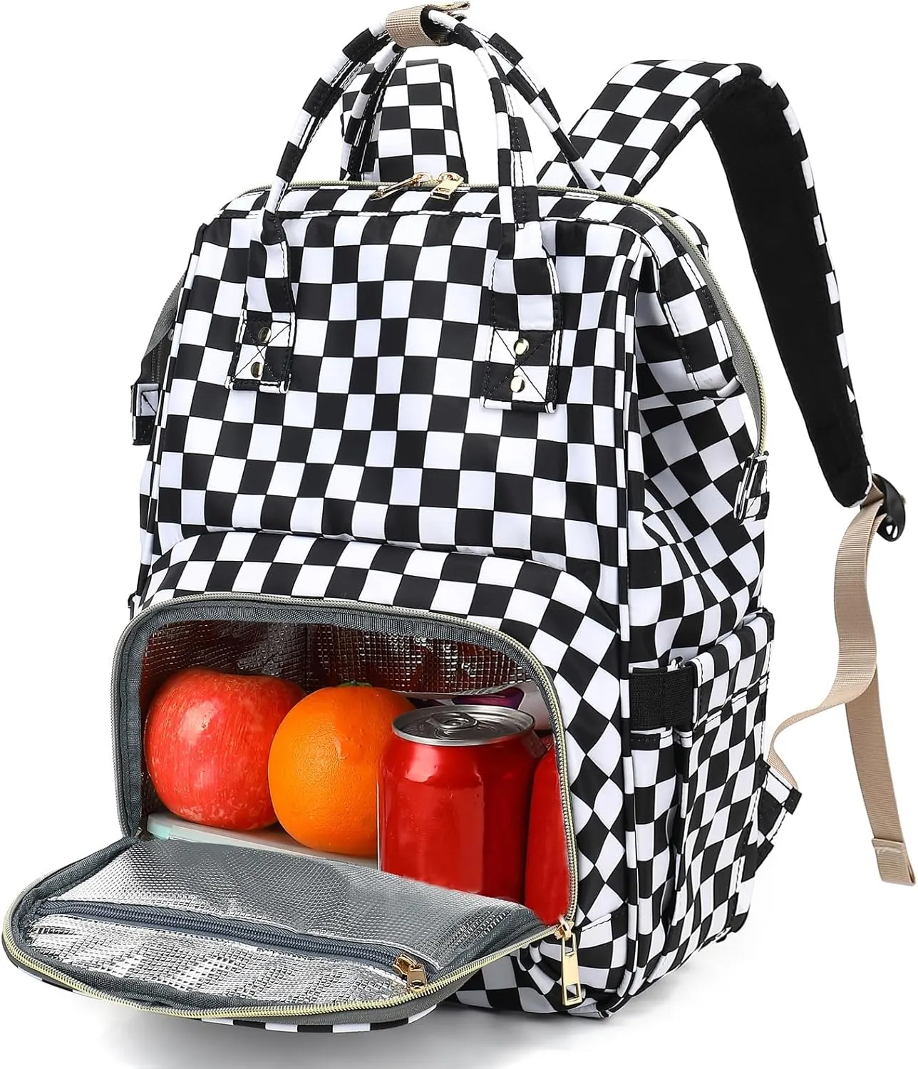 Checkered Lunch Backpack for Women, Insulated Cooler Work Business Laptop Backpacks Girls School Backpack College Bookbags
